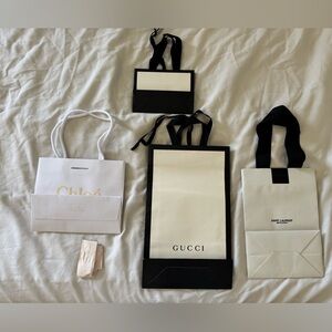 Saint-Laurent, Chloe & Gucci Black and White Luxury Shopping Bags